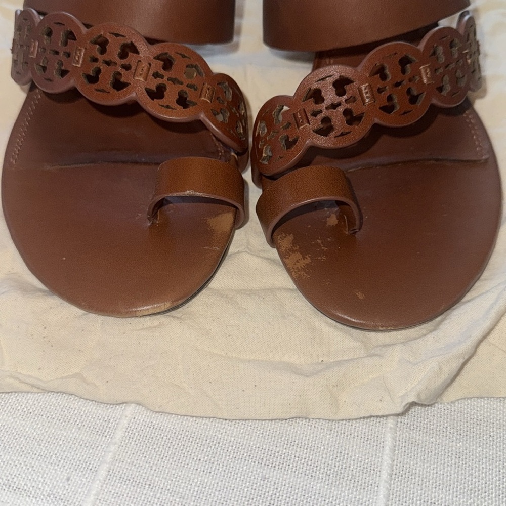 Tory Burch Tiny Miller Heeled Sandals in Burnt Cuoio Leather - Picture 3 of 15
